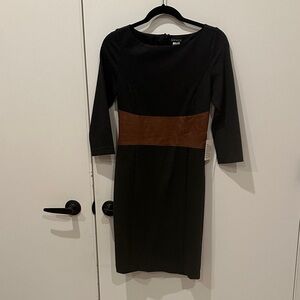 VENUS Black Dress with Brown Waist Detail
